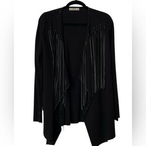 ZARA KNIT - Black FAUX Leather Fringe Cardigan
